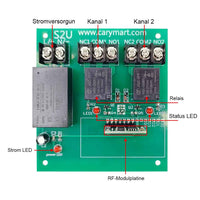 2 Kanäle AC Funkempfänger 433, 92 Mhz mit Potentialfreier Kontakt Relais (Modell 0020467)