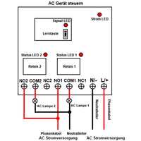 2 Kanäle AC Funkempfänger 433, 92 Mhz mit Potentialfreier Kontakt Relais (Modell 0020467)